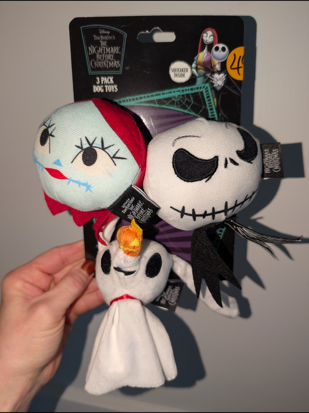 Disney The Nightmare Before Christmas Plush Dog Toy 3-Pack - White, Red, Black